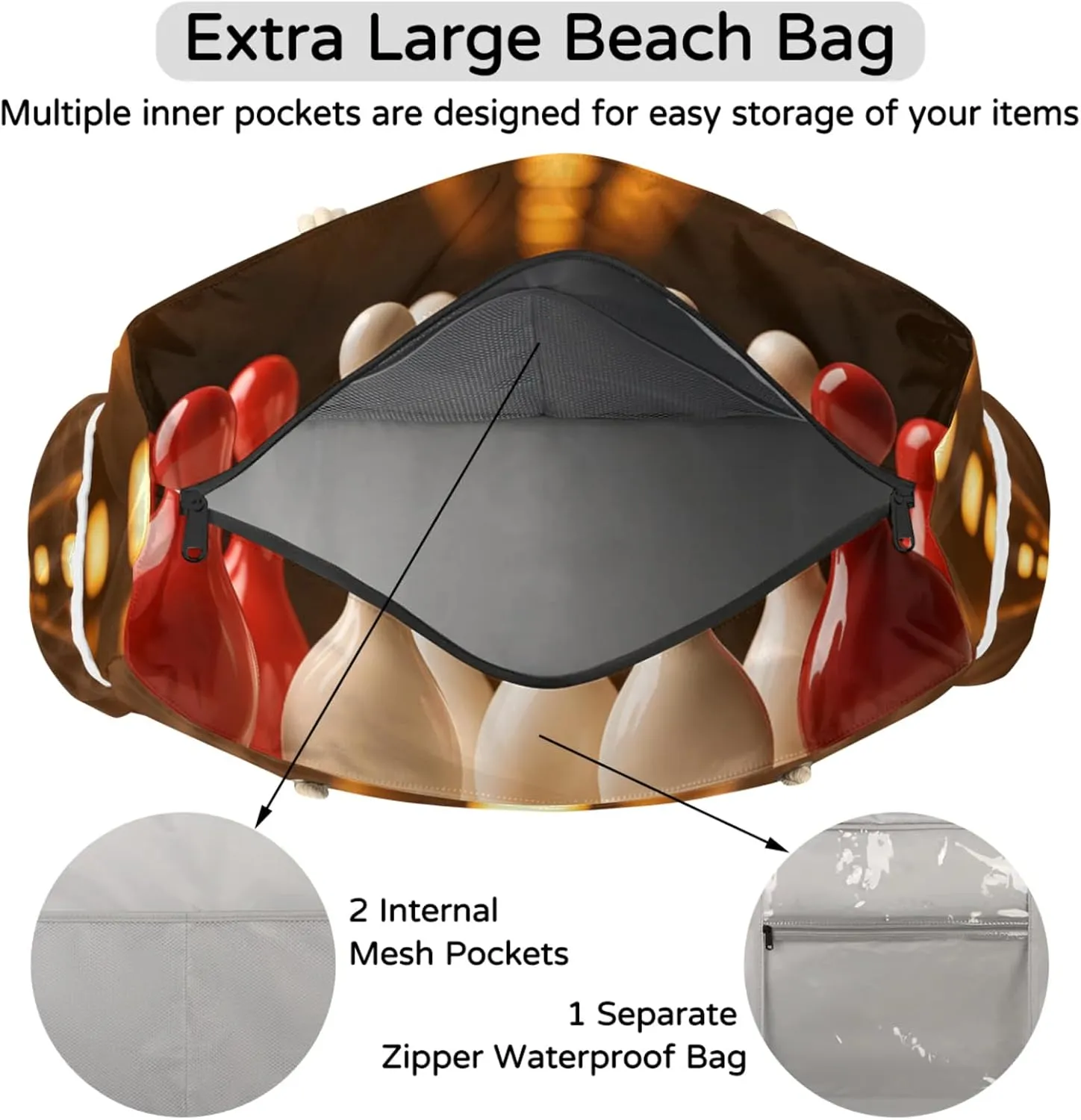 Beach Bags for Women Large Beach Tote Bag with Zipper Waterproof Sandproof Swim Pool Bag