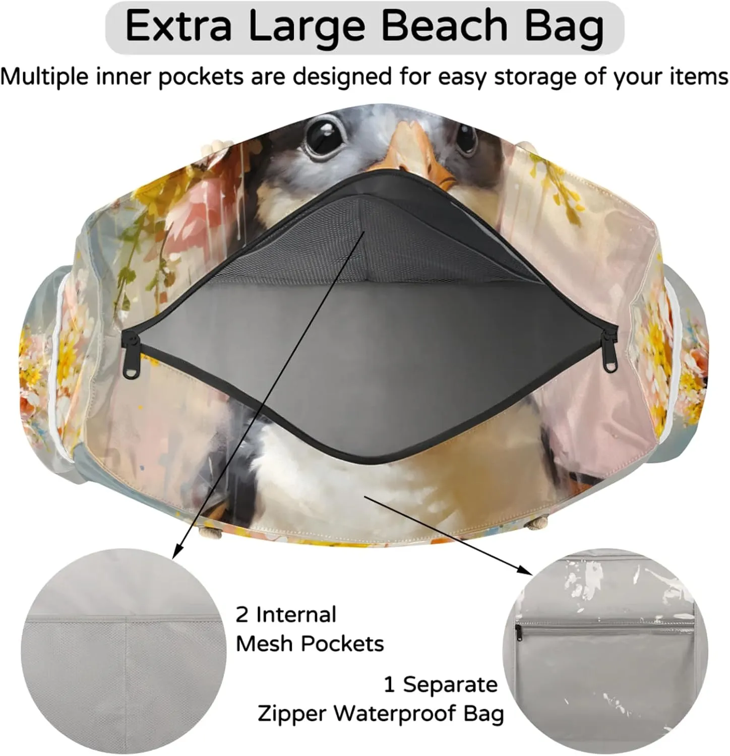 Beach Bags for Women Large Beach Tote Bag with Zipper Waterproof Sandproof Swim Pool Bag