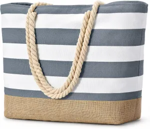 Becokan Beach Bags for Women Large Canvas Beach Tote Bag Beach Bags Waterproof Sandproof Swim Pool Bag Travel Essentials