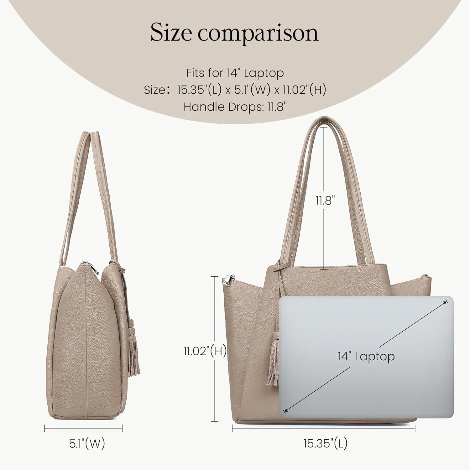befen Genuine Leather Tote Bag for Women Work, Womens Laptop Tote Bags Shoulder Purses Totes with Compartments Handbags
