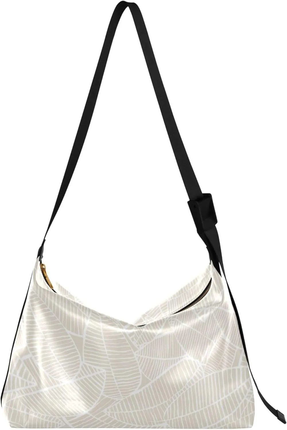 Beige Watercolor leaf Pattern Soft Leather Handbags Hobo Large Crossbody Purses Soft Leaf Print Crossbody Hobo Purses