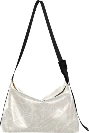 Beige Watercolor leaf Pattern Soft Leather Handbags Hobo Large Crossbody Purses Soft Leaf Print Crossbody Hobo Purses