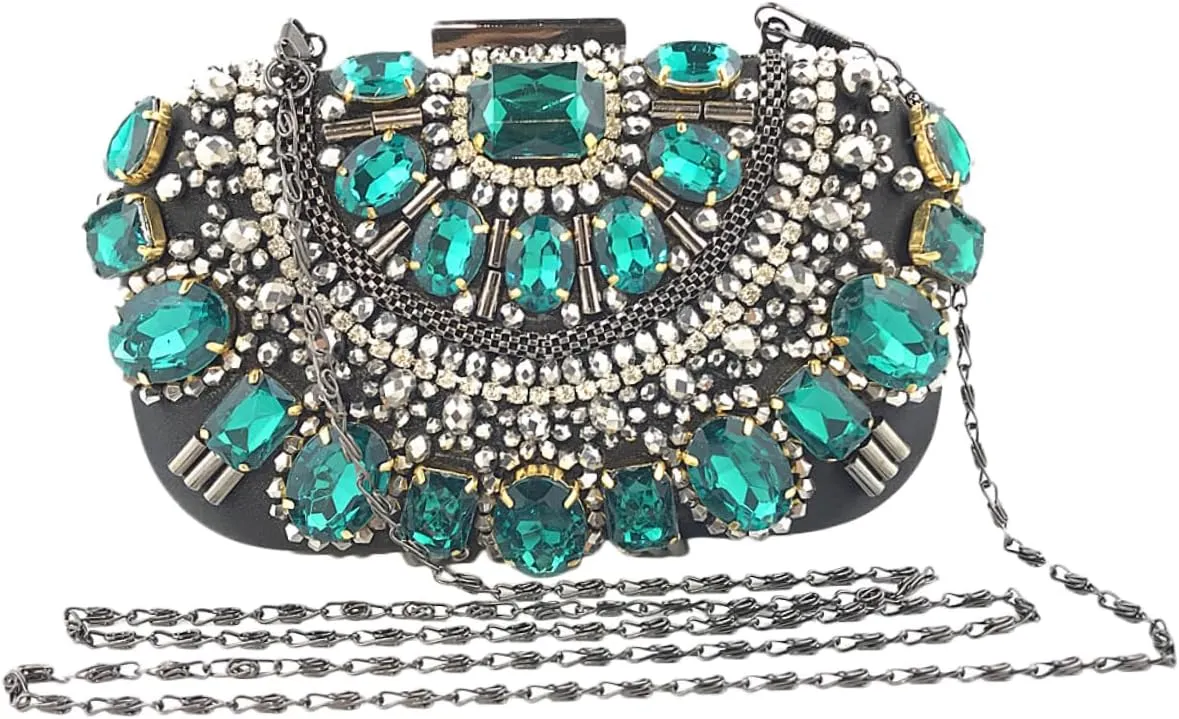 BESTYASH 1pc Women Evening Handbag Clutch Bag Party Purse Rhinestone Handmade Beaded Clutch Pouch Chain Bag for Dinner Party