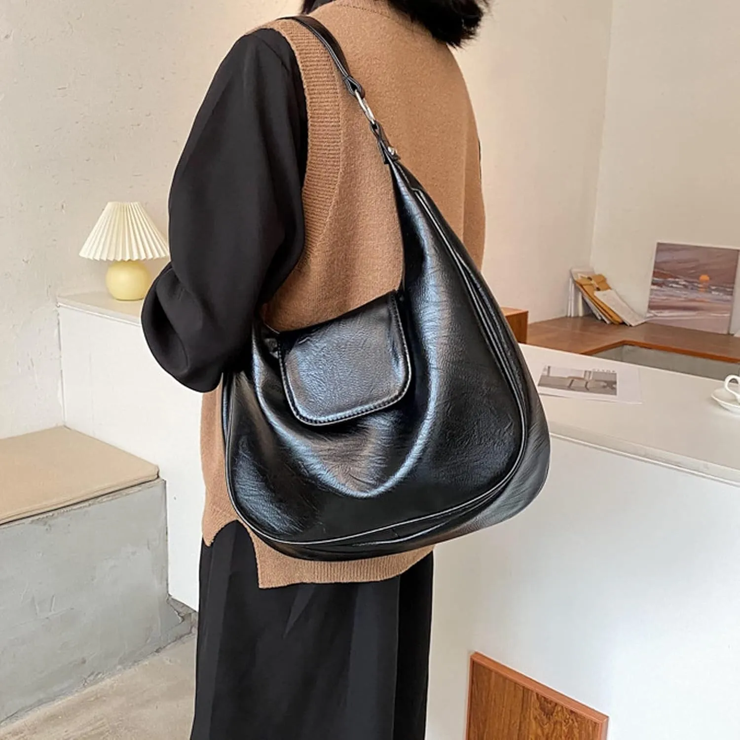 Big Capacity Shoulder Vintage Faux Leather Handbag Satchel Soft Leather Tote