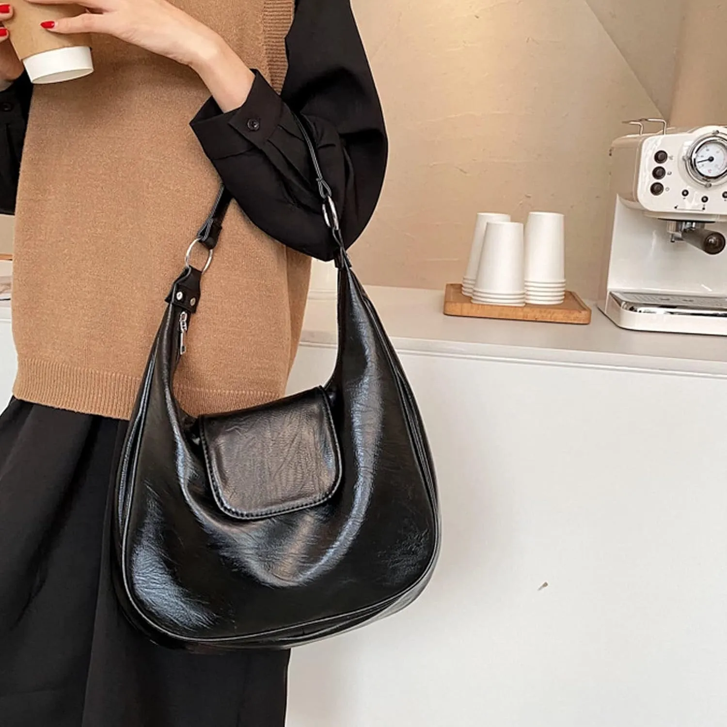 Big Capacity Shoulder Vintage Faux Leather Handbag Satchel Soft Leather Tote