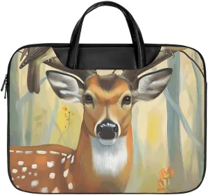 Bird Deer Leather Laptop Bag Laptop Briefcase Waterproof Durable Portable Bag Portable Laptop Bag Business Office 16.5 * 12.6IN