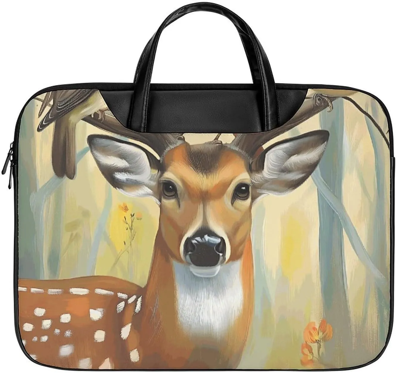 Bird Deer Leather Laptop Bag Laptop Briefcase Waterproof Durable Portable Bag Portable Laptop Bag Business Office 16.5 * 12.6IN