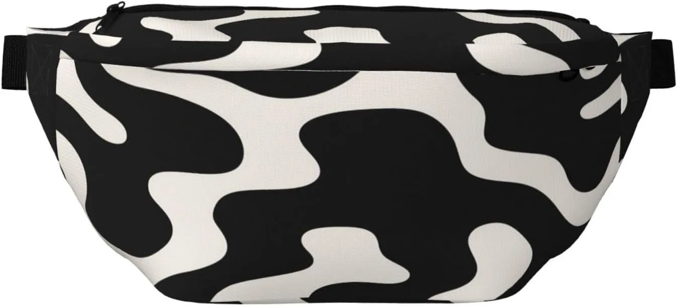 Black And White Pattern Of Organic Shapes Fanny Pack For Women Man, Waist Belt Bag Crossbody For Sports Travel Hiking Running Jogging