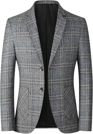 Blazers for Men Two Button Relaxed Fit Plaid Brushed Lightweight Trendy Suit Jacket for Formal and Casual Occasions