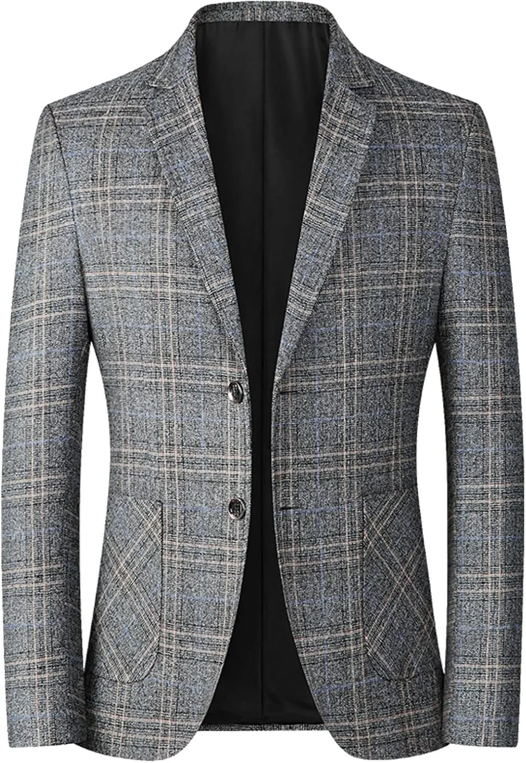 Blazers for Men Two Button Relaxed Fit Plaid Brushed Lightweight Trendy Suit Jacket for Formal and Casual Occasions