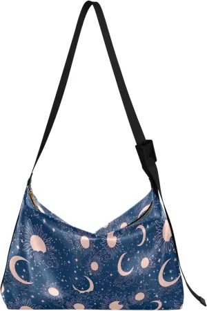 Blue Space Sun Crescent Soft PU Leather Hobo Bags Large Crossbody Bags Soft Animal Print Women Handbags