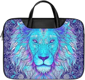Bohemian Lion Leather Laptop Bag Laptop Briefcase Waterproof Durable Portable Bag Portable Laptop Bag Business Office 16.5 * 12.6IN
