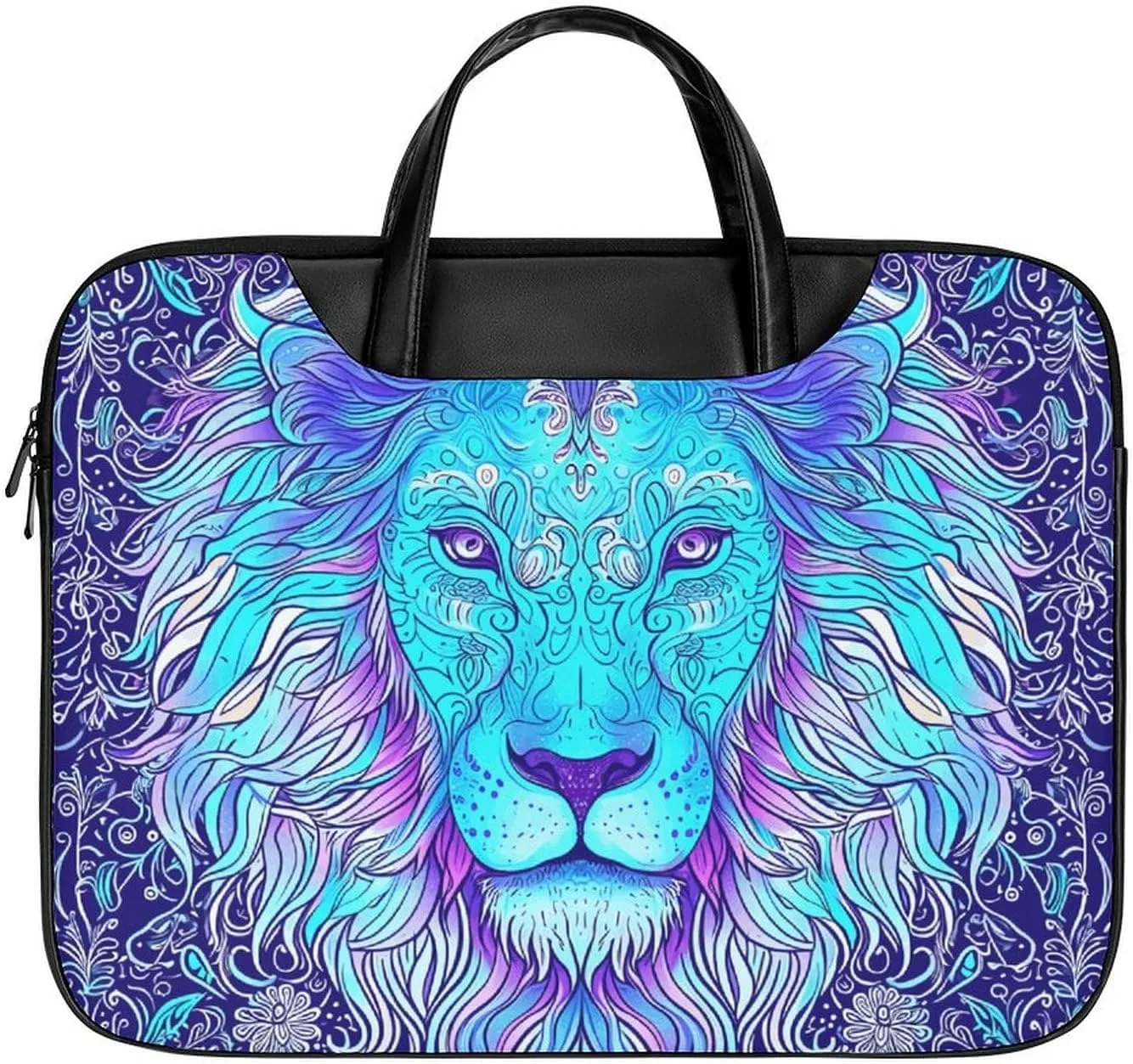 Bohemian Lion Leather Laptop Bag Laptop Briefcase Waterproof Durable Portable Bag Portable Laptop Bag Business Office 16.5 * 12.6IN