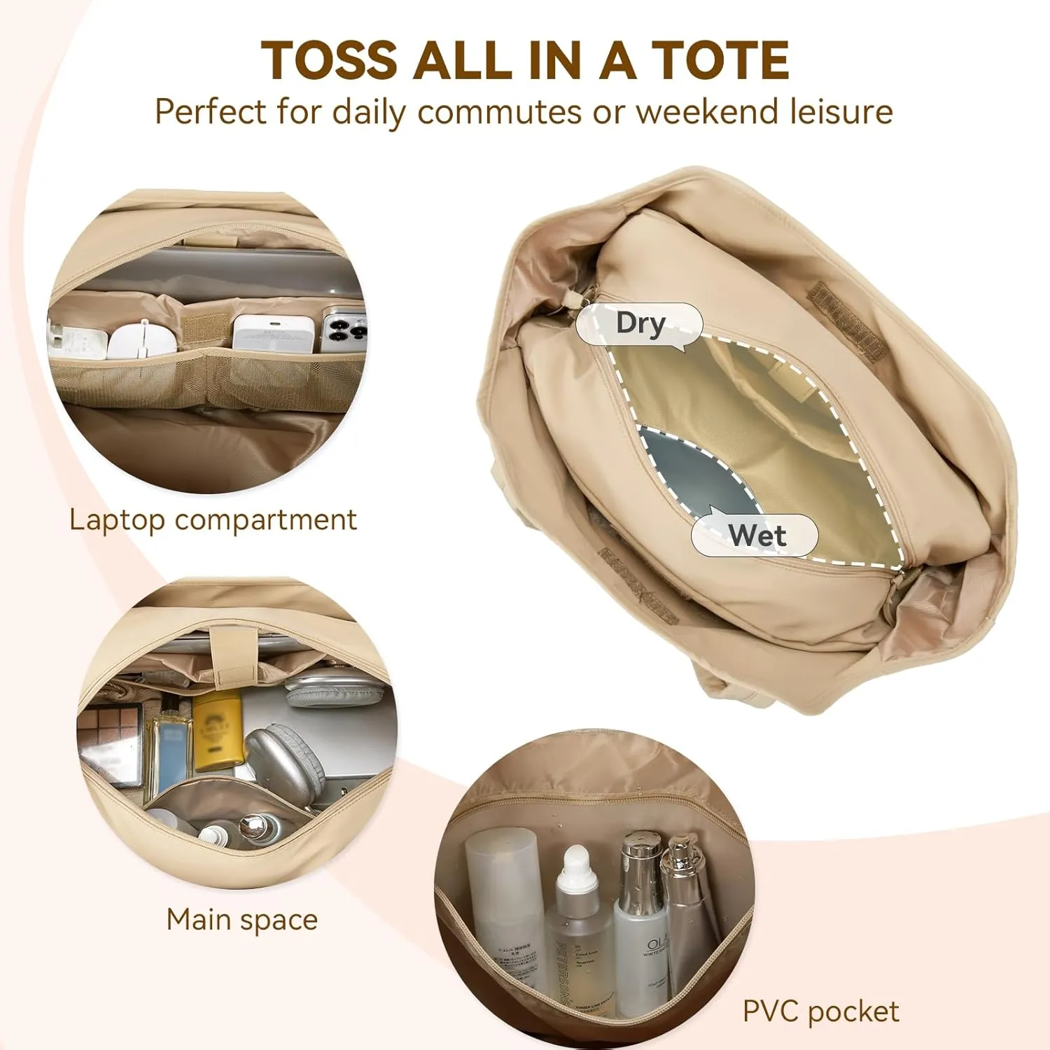 BOSTANTEN Weekender Bags for Women Travel Duffle Waterproof Gym Bag with Shoe Compartment