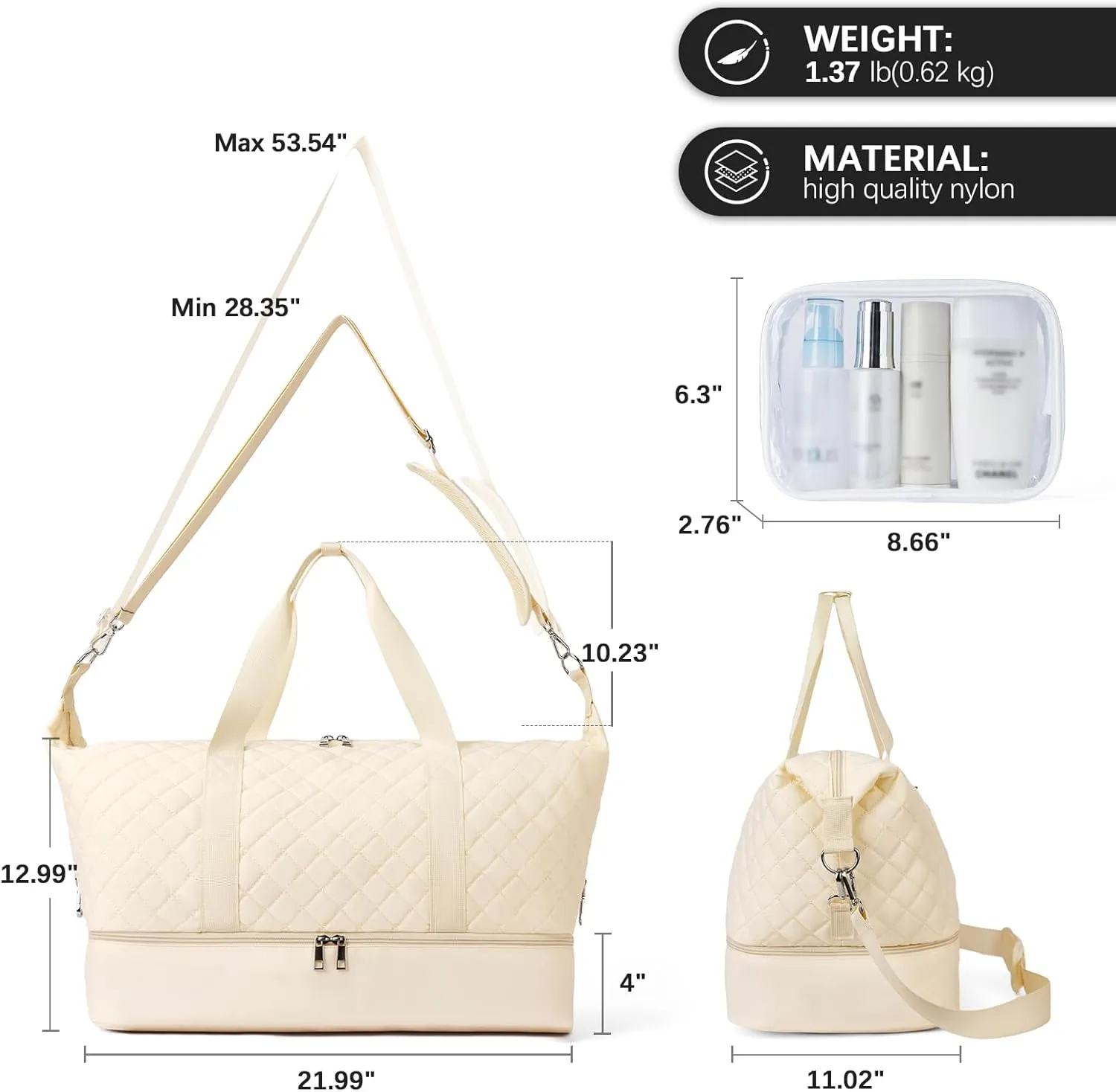 BOSTANTEN Weekender Bags for Women Travel Duffle Waterproof Gym Bag with Shoe Compartment