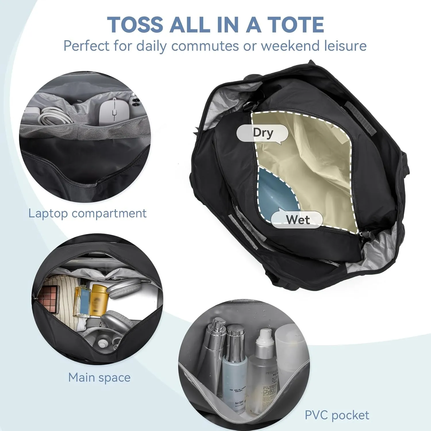 BOSTANTEN Weekender Bags for Women Travel Duffle Waterproof Gym Bag with Shoe Compartment