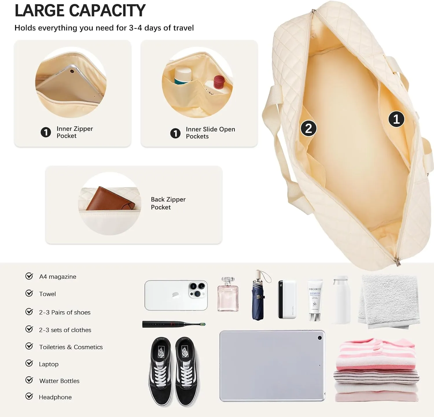 BOSTANTEN Weekender Bags for Women Travel Duffle Waterproof Gym Bag with Shoe Compartment