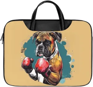 Boxing Dog Leather Laptop Bag Laptop Briefcase Waterproof Durable Portable Bag Portable Laptop Bag Business Office 16.5 * 12.6IN