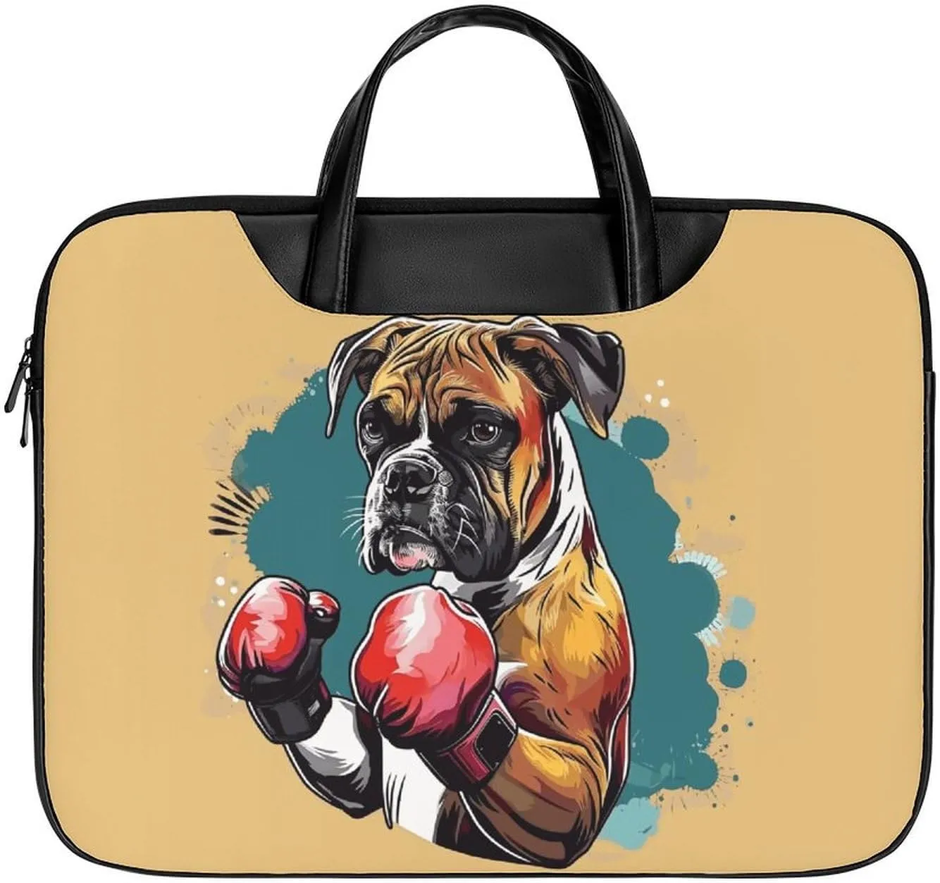 Boxing Dog Leather Laptop Bag Laptop Briefcase Waterproof Durable Portable Bag Portable Laptop Bag Business Office 16.5 * 12.6IN