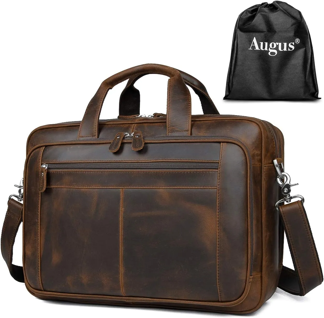 Business Travel Briefcase Genuine Leather Duffel Bags for Men Laptop Bag fits 15.6 inches Laptop YKK Metal Zipper (Dark brown)