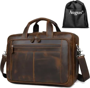 Business Travel Briefcase Genuine Leather Duffel Bags for Men Laptop Bag fits 15.6 inches Laptop YKK Metal Zipper (Dark brown)
