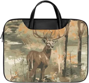 Camo Deer Camouflage Leather Laptop Bag Laptop Briefcase Waterproof Durable Portable Bag Portable Laptop Bag Business Office 16.5 * 12.6IN