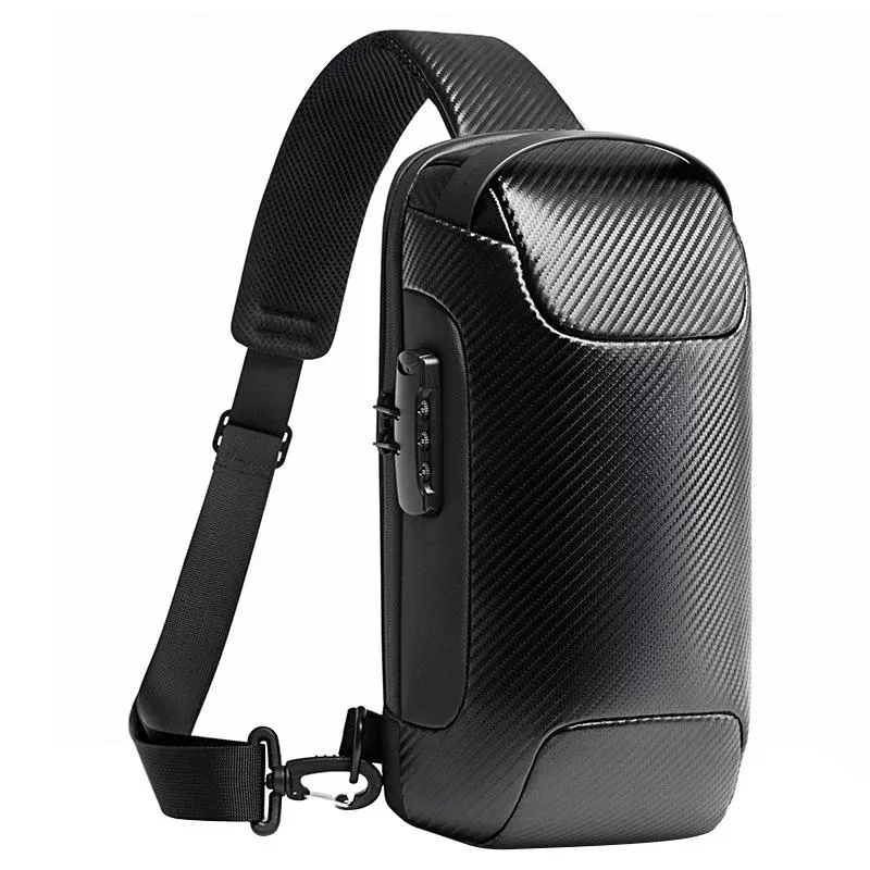 Carbon Fiber Anti Theft Waterproof Crossbody Chest Bag For Men & Women 34 X 18 X 10Cm