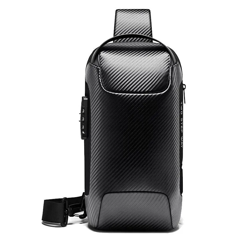 Carbon Fiber Anti Theft Waterproof Crossbody Chest Bag For Men & Women 34 X 18 X 10Cm