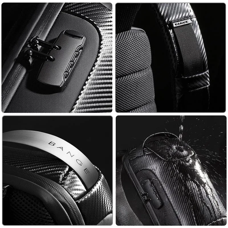 Carbon Fiber Anti Theft Waterproof Crossbody Chest Bag For Men & Women 34 X 18 X 10Cm