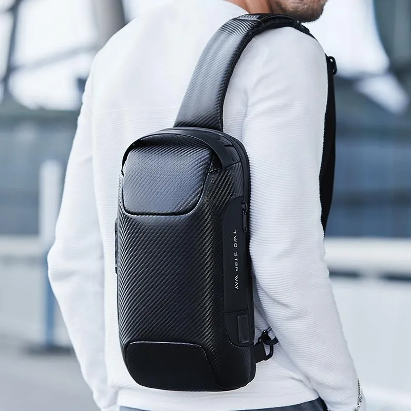 Carbon Fiber Anti Theft Waterproof Crossbody Chest Bag For Men & Women 34 X 18 X 10Cm