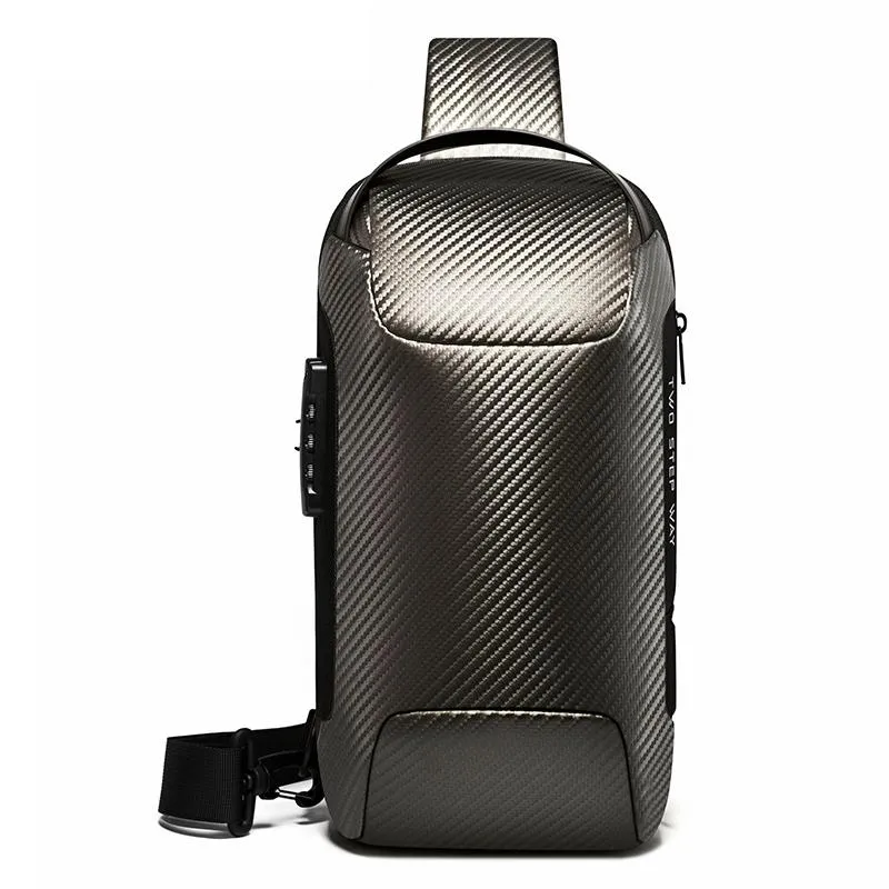 Carbon Fiber Anti Theft Waterproof Crossbody Chest Bag For Men & Women 34 X 18 X 10Cm
