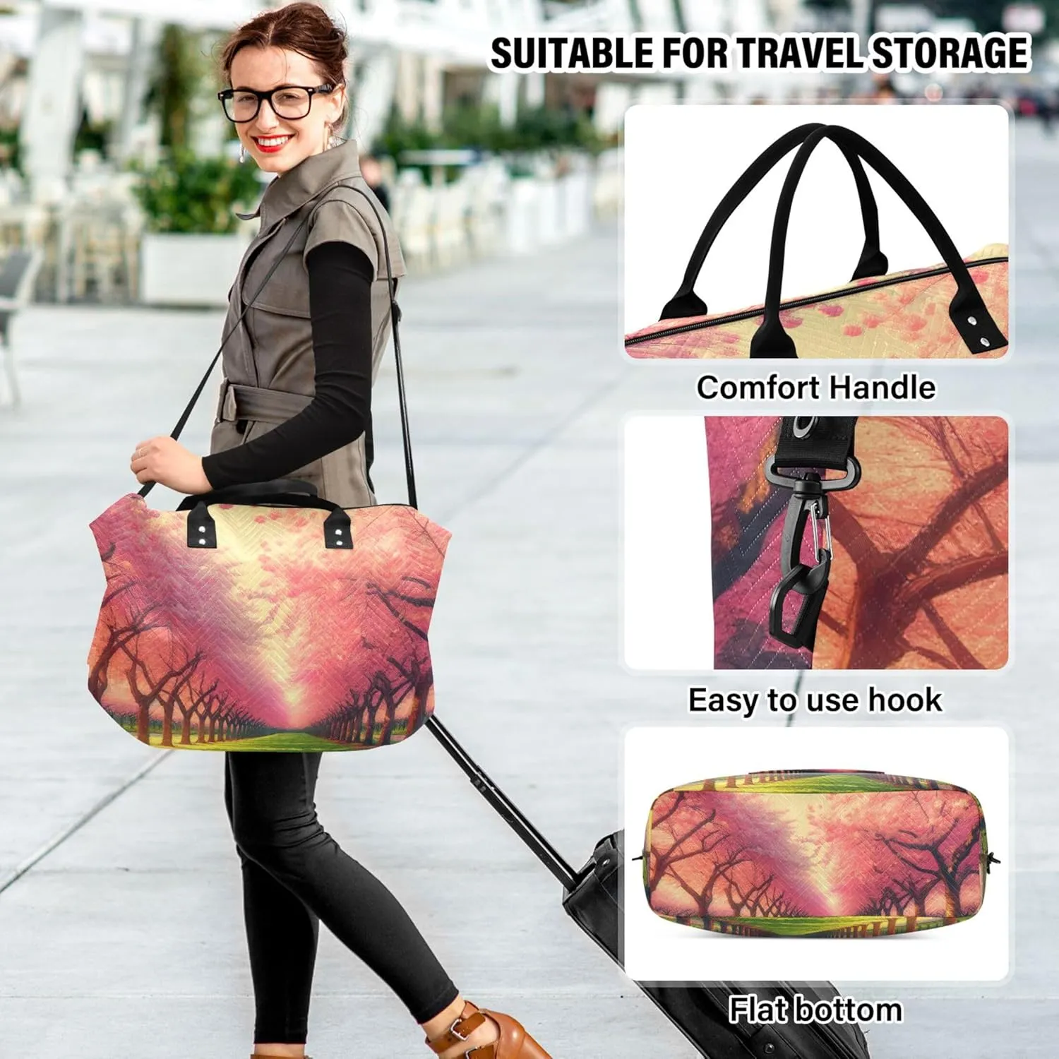 Cherry Blossom Spring Travel Bag Duffel Makeup Pouch Set of 2, Animal Floral Garment Duffel Bag Carry on Duffel Bag