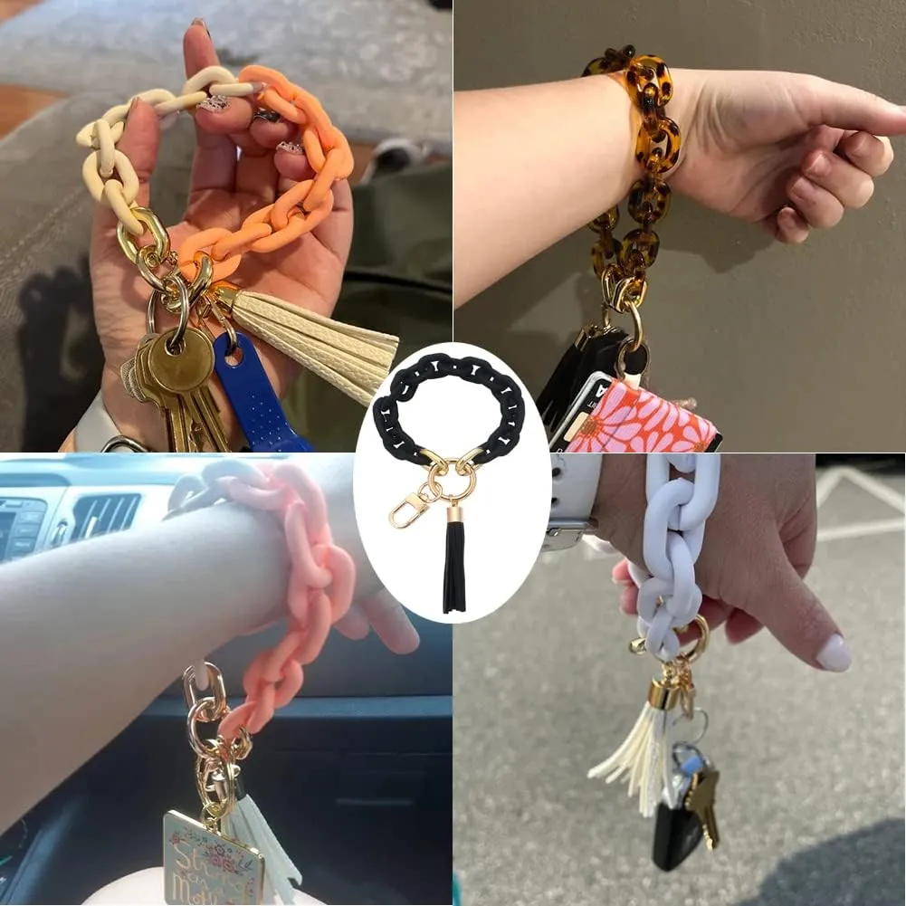 Chunky Chain Link Wristlet Keychain Acrylic Bangle Key Ring Bracelet Key Chain Cute Boho Modern Car Keychain Holder