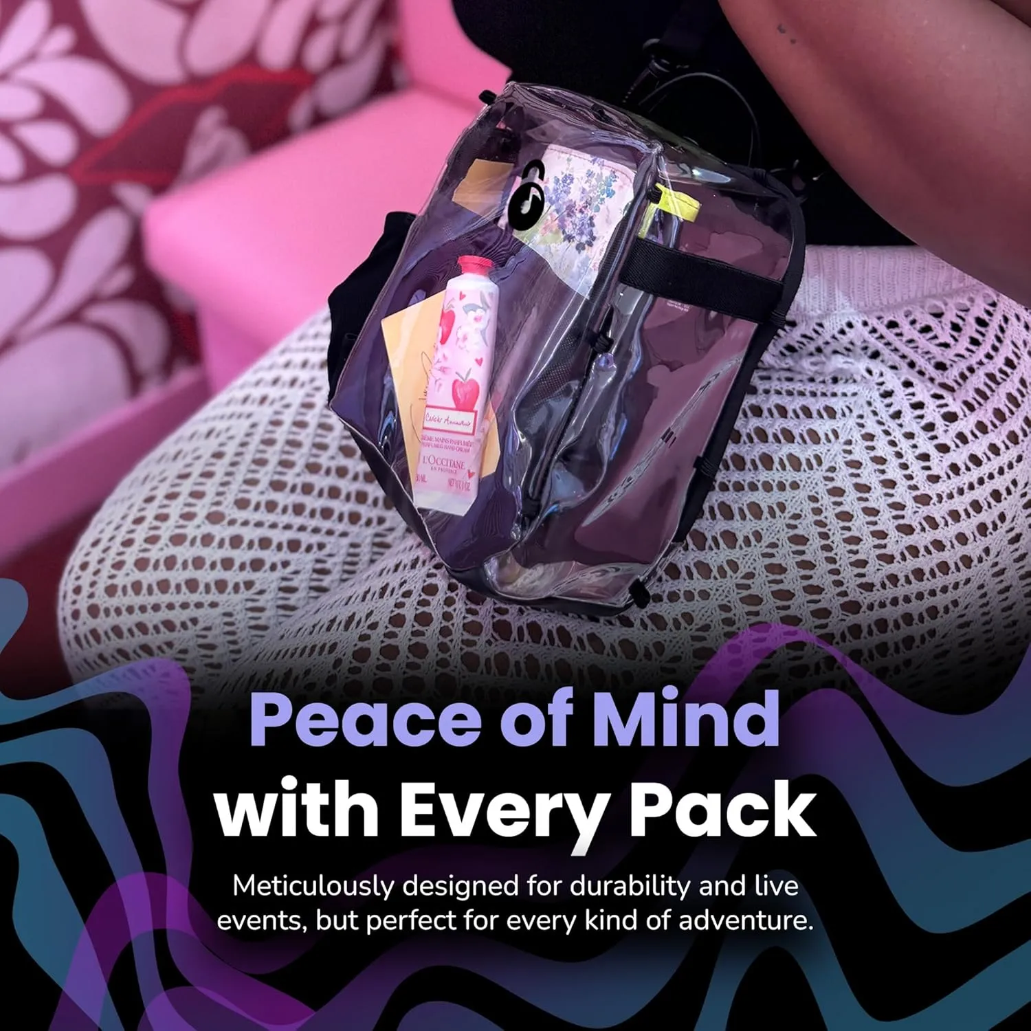Clear Mini Pack  Anti Theft Clear Backpack for a Seamless Security Experience - Locking Zipper Clips Keep Items Safe During Festivals, Raves, and Travel