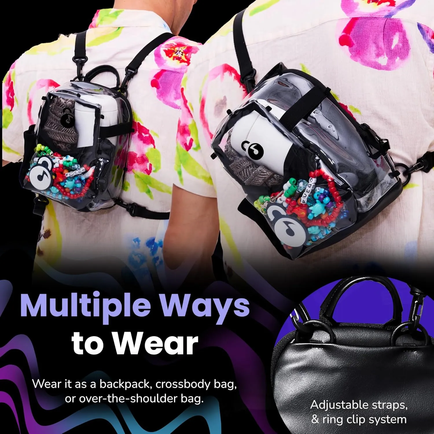 Clear Mini Pack  Anti Theft Clear Backpack for a Seamless Security Experience - Locking Zipper Clips Keep Items Safe During Festivals, Raves, and Travel