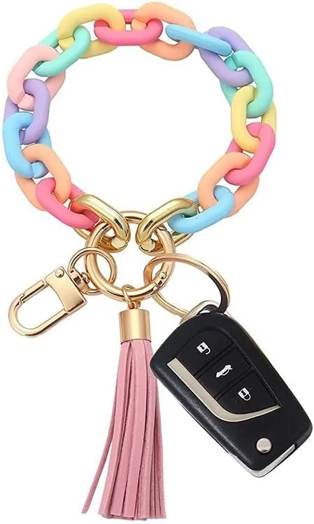 COLORFUL BLING Stylish Boho Modern Car Keychain Holder Wristlet Link Keychain Bangle Key Ring Bracelet