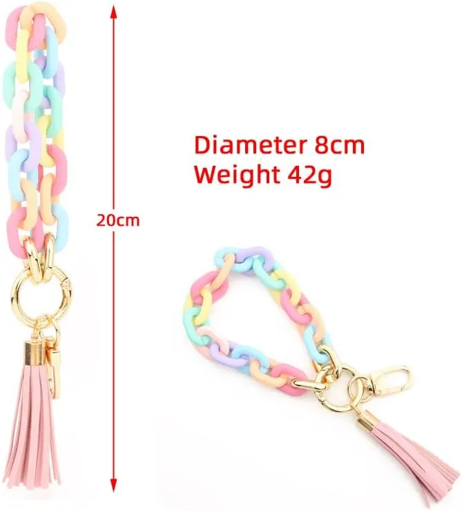 COLORFUL BLING Stylish Boho Modern Car Keychain Holder Wristlet Link Keychain Bangle Key Ring Bracelet