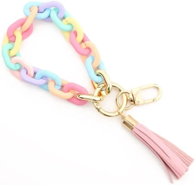 COLORFUL BLING Stylish Boho Modern Car Keychain Holder Wristlet Link Keychain Bangle Key Ring Bracelet