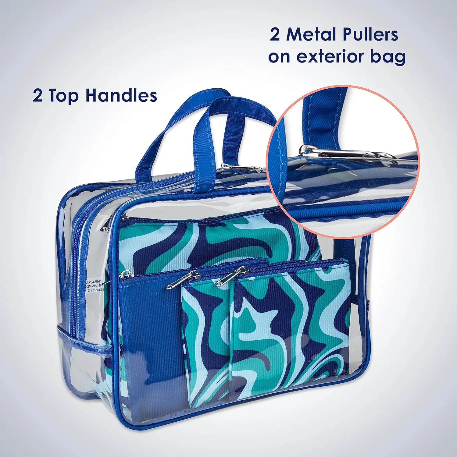 Conair 5 Piece Toiletry and Cosmetic Bag Set Under $30, Includes 1 Large Weekender Bag and 4 Organizer Bags in Blue Swirl Prints