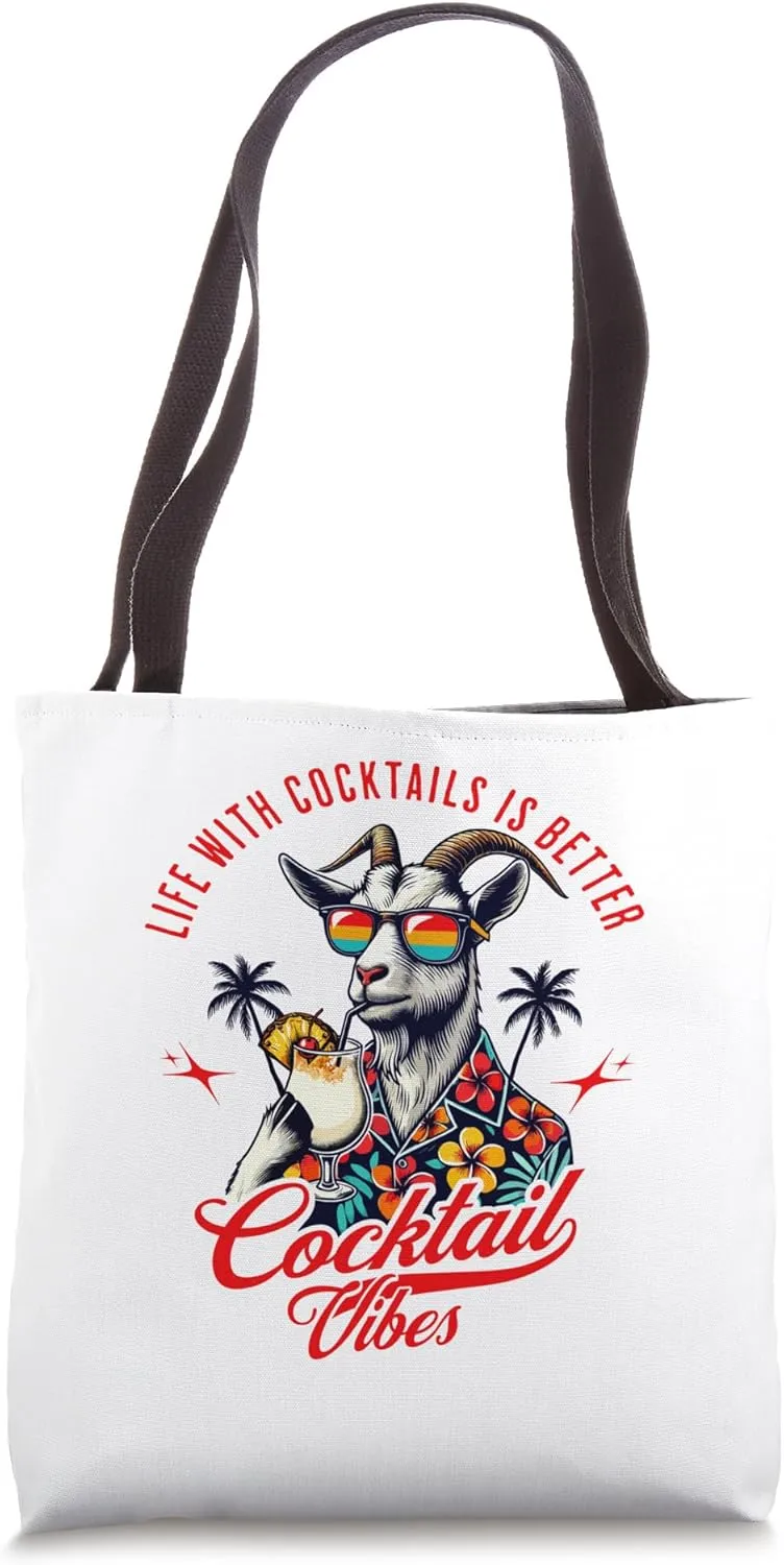 Cool goat with glasses, Hawaii garment, cocktail vibes Tote Bag