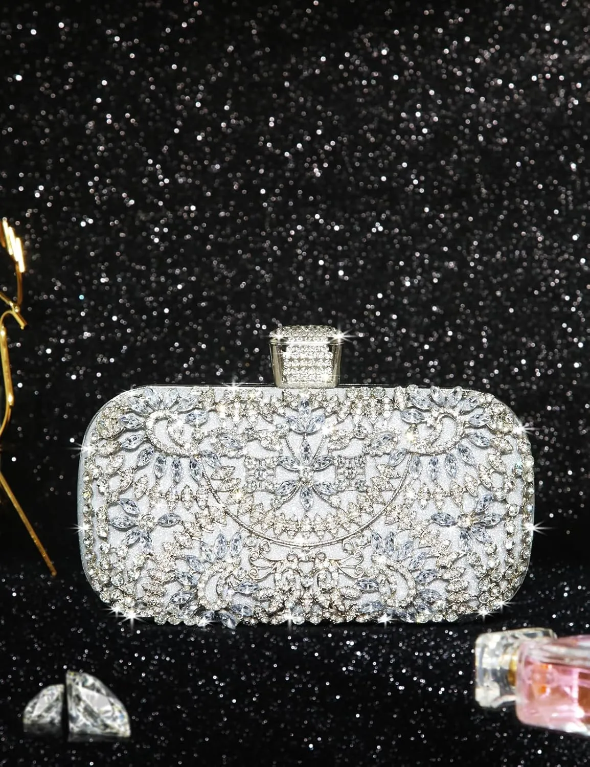 Covelin Women's Rhinestone Decorated Evening Bag, Tote Shoulder Crossbody Handbag with Chain