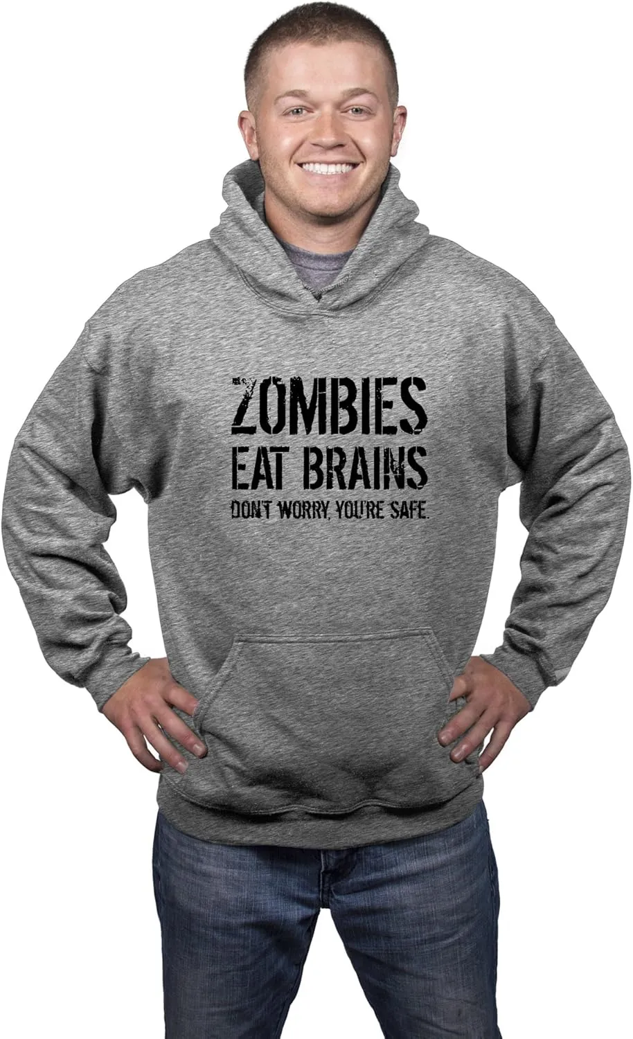 Crazy Dog Unisex Zombies Eat Brains Don't Worry You're Safe Funny Halloween Hoodie
