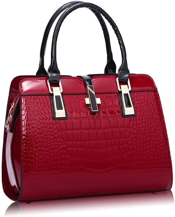 Crocodile Grain Top Handle Tote Work Bags Faux Leather Shoulder Bags with Strap Women's Handbags Satchel Purses