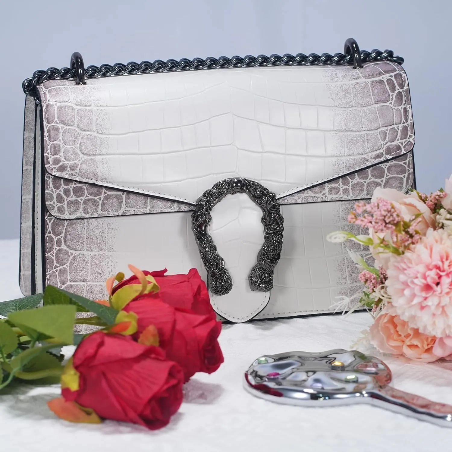 Crossbody Bag and Satchel Purse for Women Fashion Snake Print Chain Purse Luxury Shoulder Tote Bags PU Leather HandBag