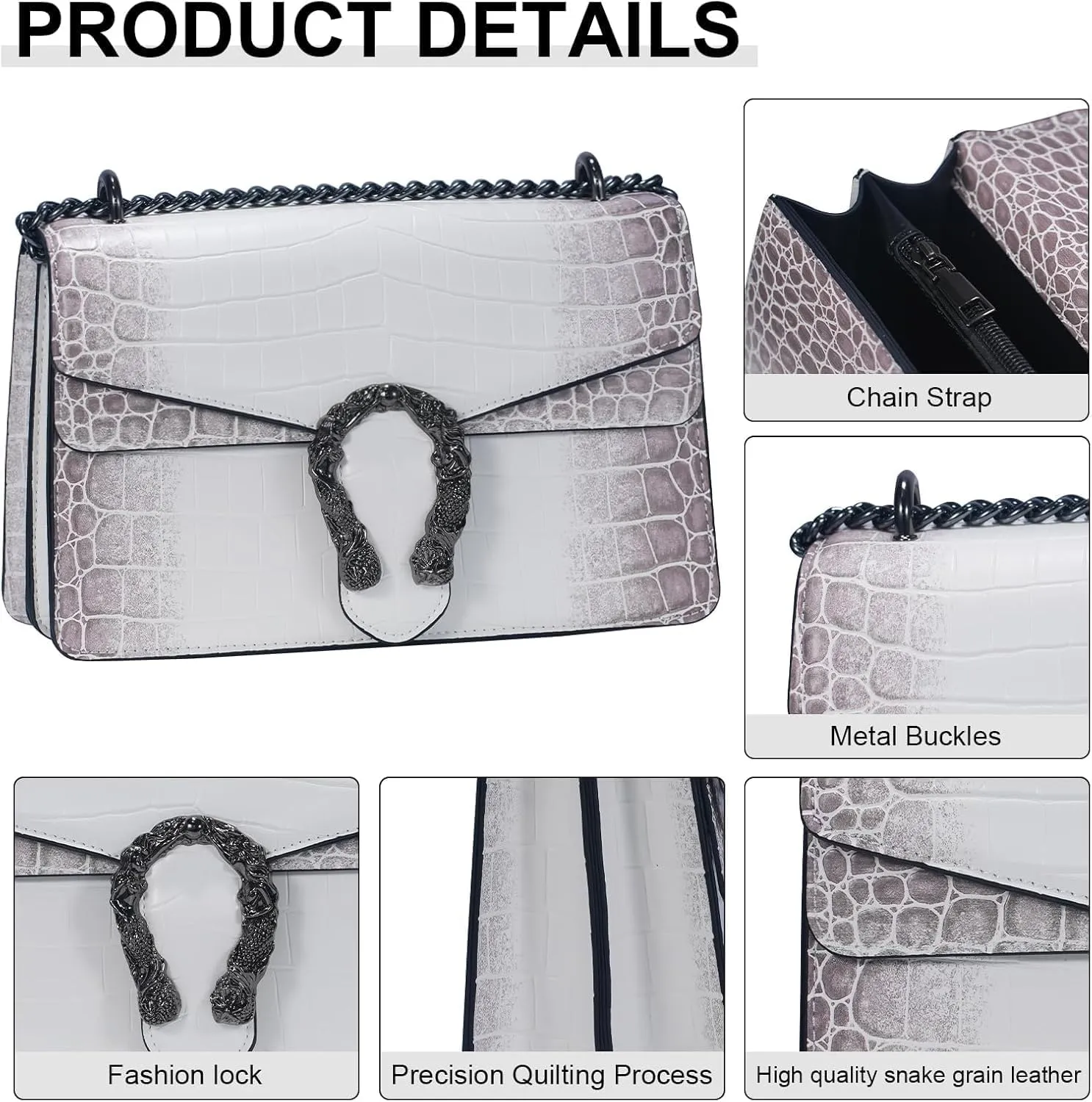 Crossbody Bag and Satchel Purse for Women Fashion Snake Print Chain Purse Luxury Shoulder Tote Bags PU Leather HandBag