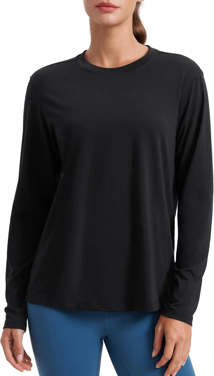 CRZ YOGA Womens Long Sleeve Tops High Crew Neck Casual Fall Shirts Basic Quick Dry Workout Athletic T-Shirt
