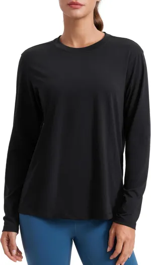 CRZ YOGA Womens Long Sleeve Tops High Crew Neck Casual Fall Shirts Basic Quick Dry Workout Athletic T-Shirt