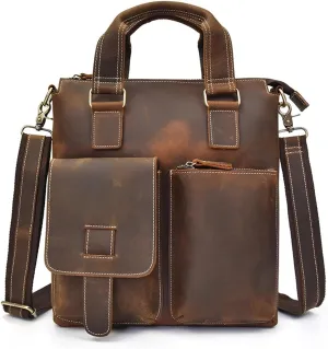 CSCDD Vintage Men's Tote Unisex Shoulder Bag Crossbody Leather A4 Commuter Briefcase