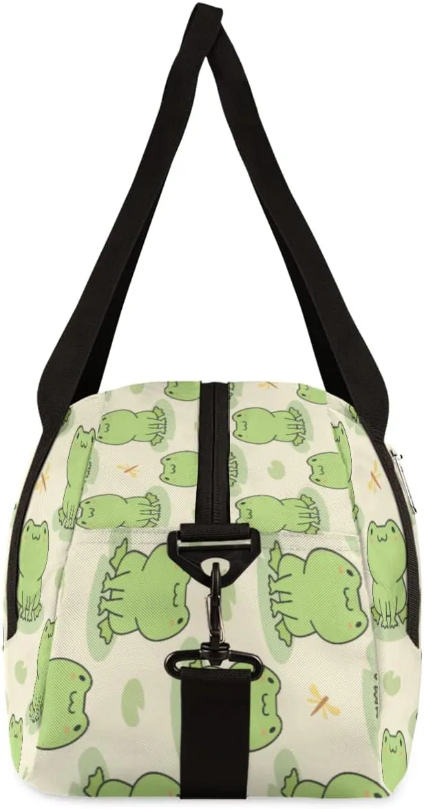 Cute Frog Kids Duffle Bag for Boys & Girls - Dance, Gym, Overnight & School Bag - Animal Green Frog Pattern