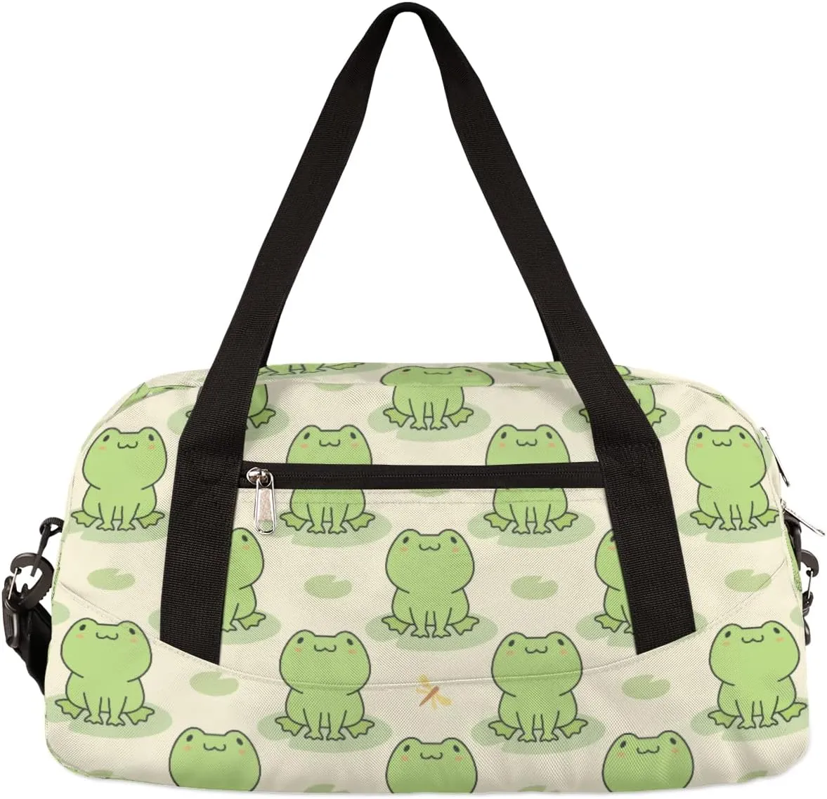 Cute Frog Kids Duffle Bag for Boys & Girls - Dance, Gym, Overnight & School Bag - Animal Green Frog Pattern
